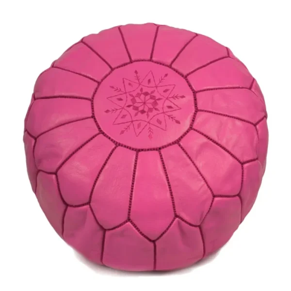 Handcrafted round Moroccan leather pouf