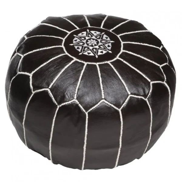 Handcrafted round Moroccan leather pouf