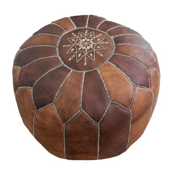 Handcrafted round Moroccan leather pouf