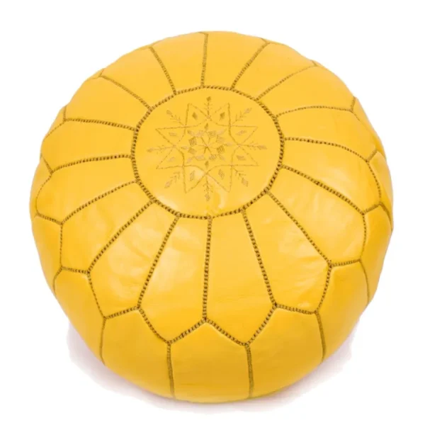 Handcrafted round Moroccan leather pouf