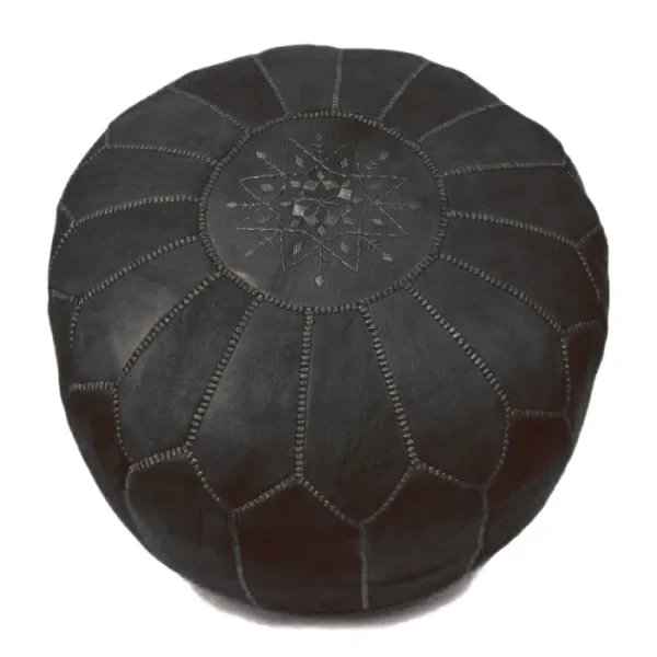 Handcrafted round Moroccan leather pouf