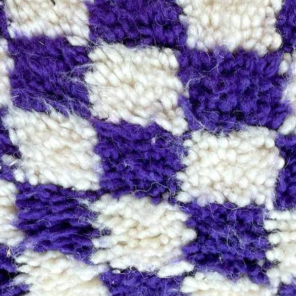 Handmade white and purple Moroccan wool pouf - Image 2