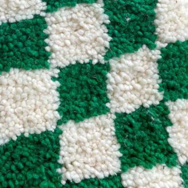 Handmade Moroccan wool pouf, white and green - Image 2