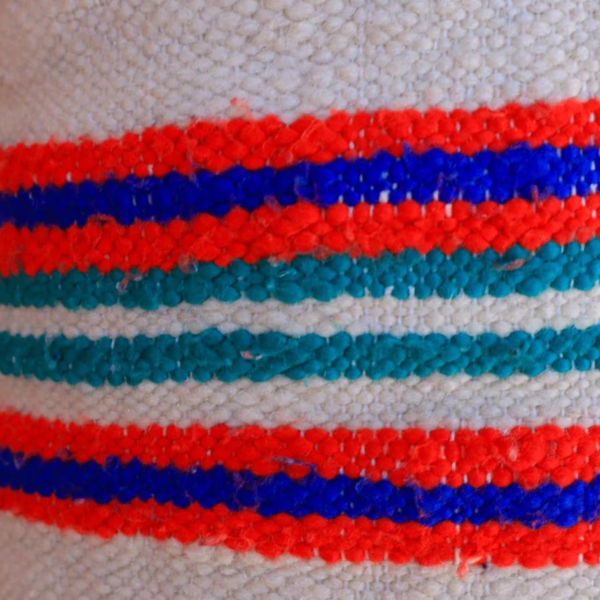 Handmade Moroccan Wool Striped Pillow – Blue Green Red - Image 2