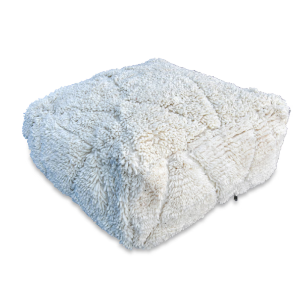 White handmade Moroccan wool pouf - Image 2