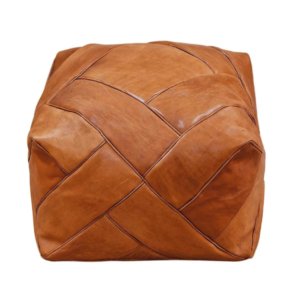 Handcrafted square Moroccan leather pouf