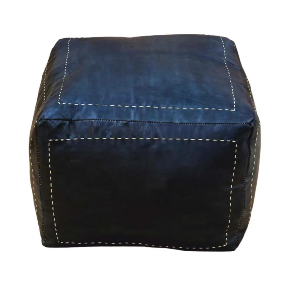 Handcrafted square Moroccan leather pouf