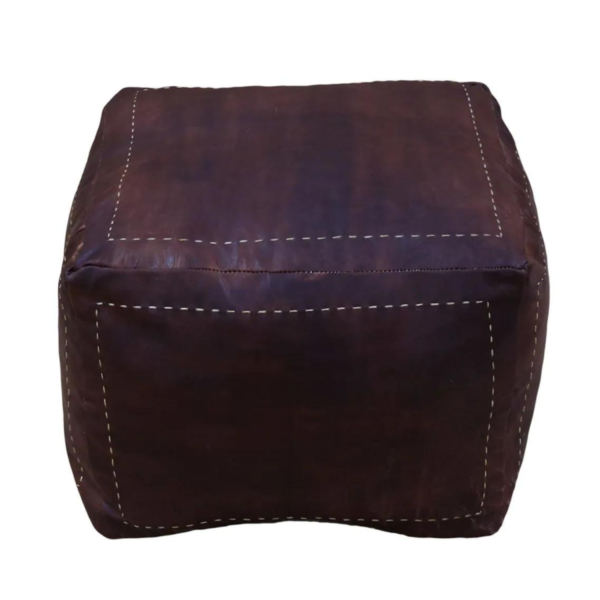 Handcrafted square Moroccan leather pouf