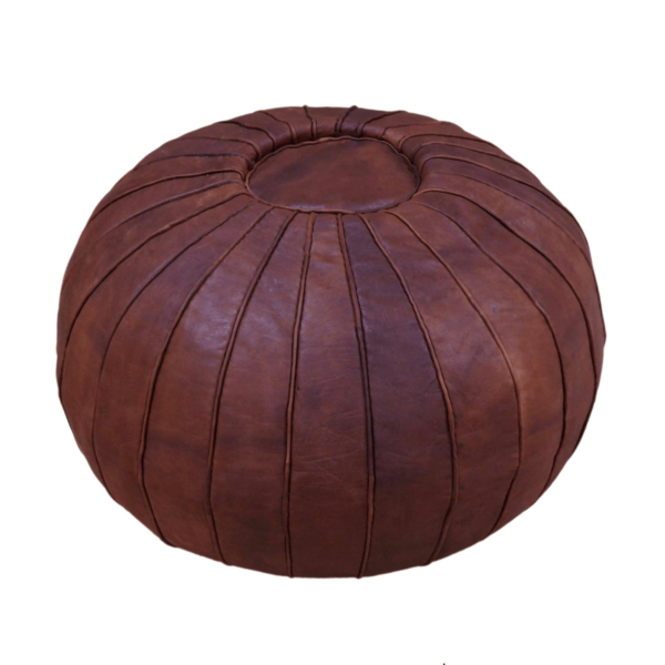 Handcrafted round Moroccan leather pouf