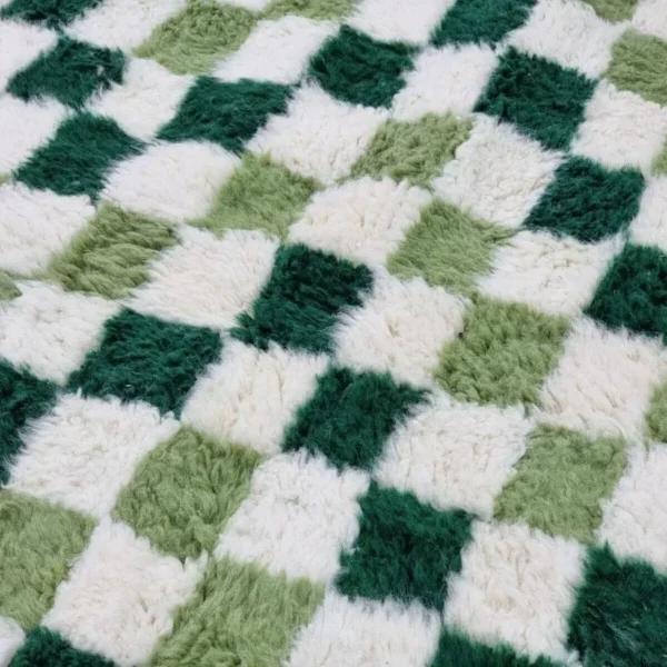 Moroccan Berber carpet in green and white squares - Image 4