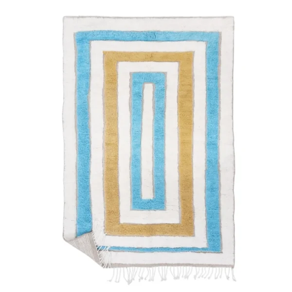 Moroccan Berber rug in aqua and mustard