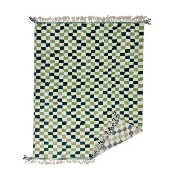 Moroccan Berber carpet in green and white squares