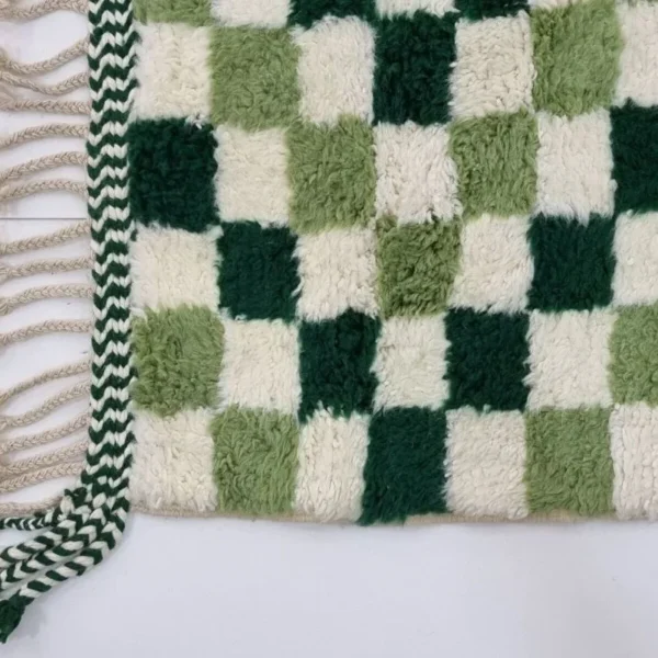 Moroccan Berber carpet in green and white squares - Image 3