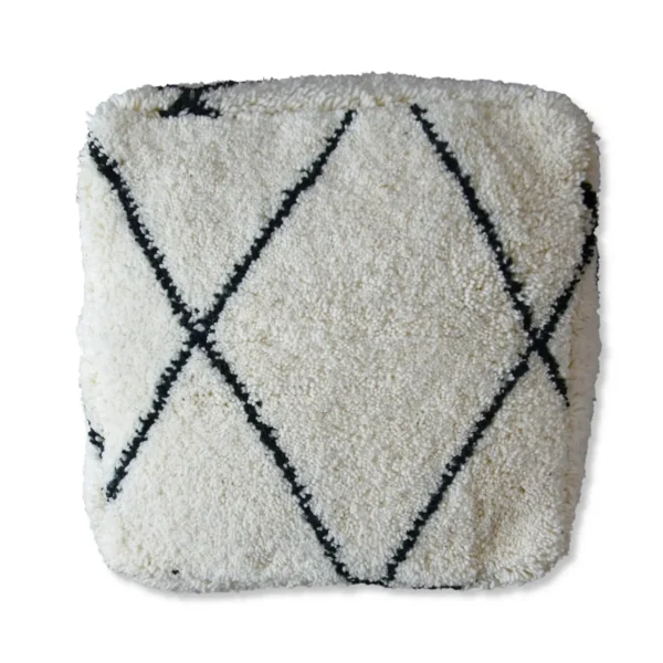 Handmade Moroccan wool pouf in black and white