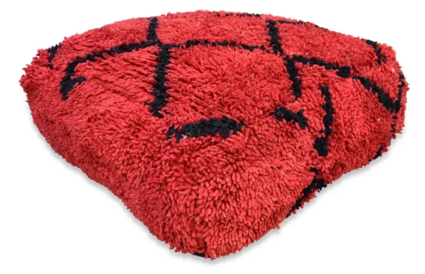 Handmade Moroccan wool pouf in red and black - Image 2