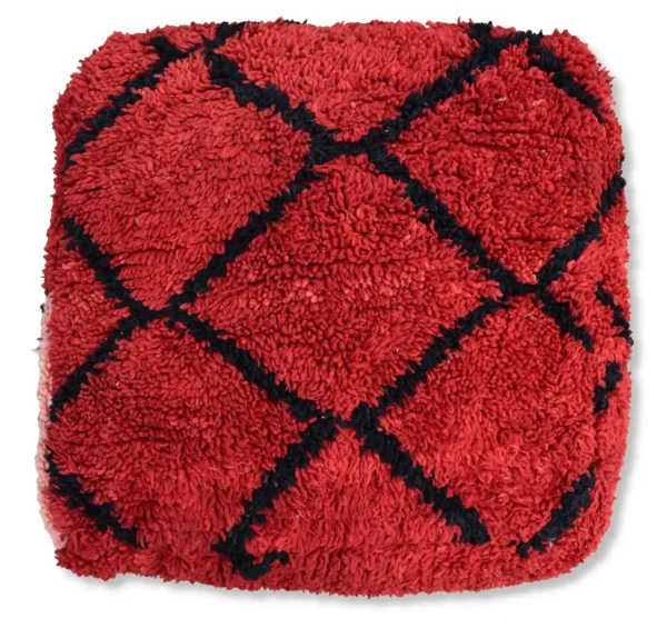 Handmade Moroccan wool pouf in red and black