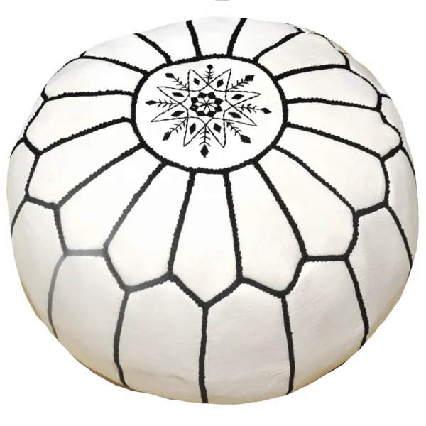 Handcrafted round Moroccan leather pouf